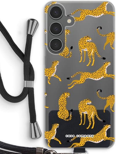 Case Company® - Hoesje met koord geschikt voor Samsung Galaxy S24 Plus hoesje met Koord - Luipaard - Telefoonhoesje met Zwart Koord - Bescherming aan alle Kanten en Over de Schermrand