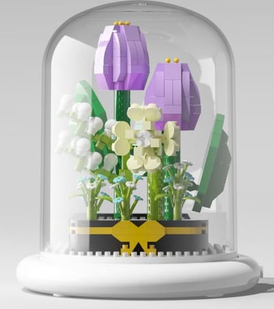 Noessa - Bloemen bouwset tulp - Mini blokjes - Bloemenboeket bouwset - met verlichting 14x11,5 cm