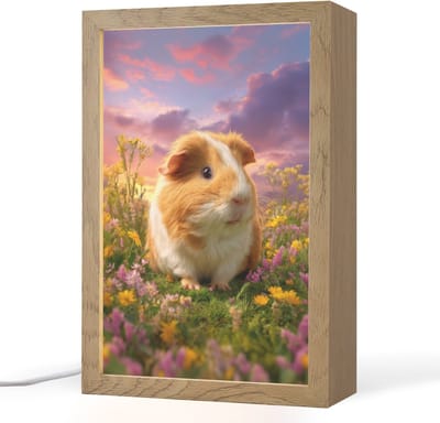 Nachtlampje 20x30 cm - Kinder lampje - Cavia - Kleurrijk - Bloemen - Tafellamp kinderkamer - Slaapkamer lamp - Bedlamp kinderen - Kinderlampje stopcontact - Wandlamp babykamer - Nachtlampjes