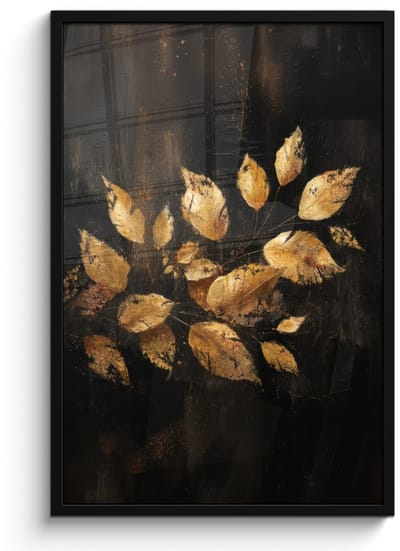 Poster in lijst - Fotolijst 60x90 cm - Posters - Gouden Bladeren op Donkere Achtergrond - Posterlijst zwart - Decoratie - Wanddecoratie woonkamer - Muurdecoratie slaapkamer