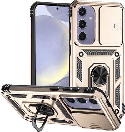 Coverup Hoesje - Geschikt voor Samsung Galaxy S24 FE Hoesje - Coverup Ring Kickstand Back Cover met Camera Shield - Goud