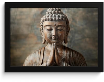Poster in lijst - Fotolijst 30x20 cm - Posters - Boedha - Beeld - Bruin - Rust - Posterlijst zwart - Decoratie - Wanddecoratie woonkamer - Muurdecoratie slaapkamer
