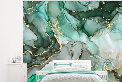 Behang - Fotobehang Goud - Marmer - Groen - Luxe - Marmerlook - Grijs - Breedte 325 cm x hoogte 260 cm