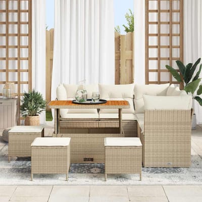 vidaXL - Tuinbank - Set - 9 - st - 5-Aantal - zitplaatsen - Beige - en - Crème