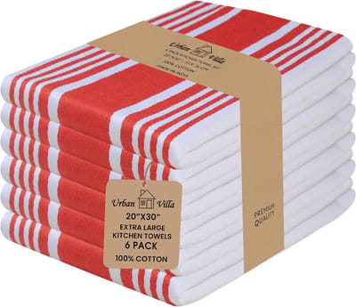 Keukenhanddoeken Set - Theedoeken Katoen - Keuken Opruimen - Sterk Absorberend - 6 Stuks - Rood/Wit Gestreept