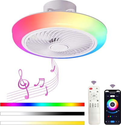 LuxiLamps - RGB Ventilator - Smart Lamp - Bluetooth Luidspreker - Dimbaar Met Afstandsbediening En App - Met Speaker - Plafondventilator - 46 cm - Woonkamerlamp - Moderne lamp
