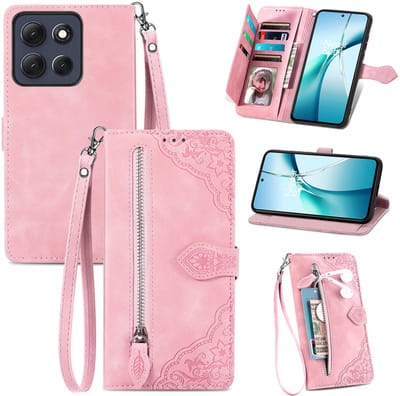 Telestore - Portemonnee met rits - book-case hoesje - 7 pasjes - mandala bloemen roze - telefoonhoesje geschikt voor Motorola Moto G77 5G / Motorola Moto G67 5G
