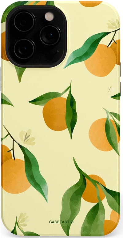 Casetastic Hoesje Geschikt voor Apple iPhone 13 Pro Max Magsafe - Stijlvolle Beschermende Duo-layer Case - Bladrijke Sinaasappel