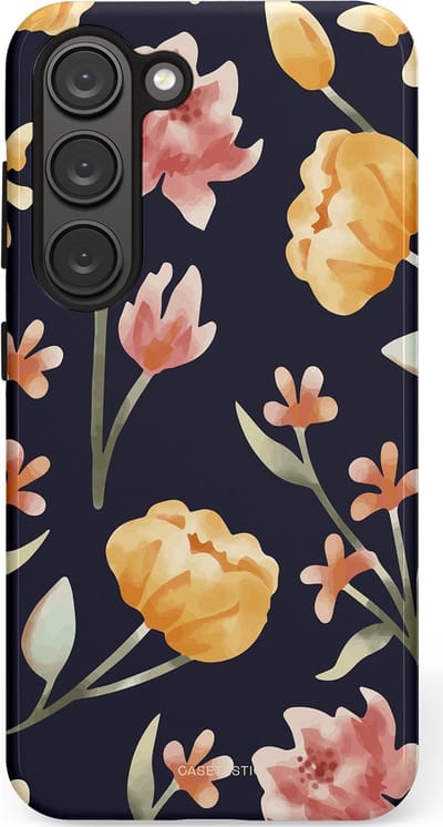 Casetastic Hoesje Geschikt voor Samsung S23 - Stijlvolle Beschermende Duo-layer Case - Bloemen Nacht