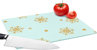 Glazen Snijplank - 28x20 - Kerst - Patroon - Sneeuw - Goud - Snijplanken Glas