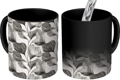 Magische Mok - Foto op Warmte Mokken - Koffiemok - Botanisch - Bladeren - Zwart - Magic Mok - Beker - 350 ML - Theemok