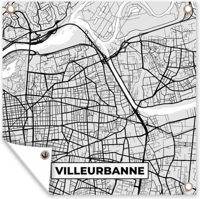Tuin poster Kaart - Stadskaart - Villeurbanne - Plattegrond - Frankrijk - 200x200 cm - Tuindoek