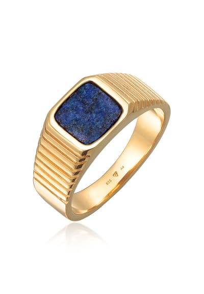 KUZZOI - Ring - Heren Zegel Vierkant Massief Trend met Sodaliet in 925 Sterling Zilver Verguld - Heren