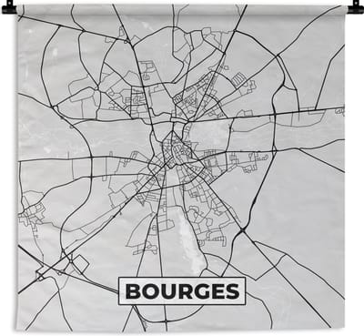 Wandkleed - Wanddoek - Stadskaart - Frankrijk - Kaart - Bourges - Plattegrond - 180x180 cm - Wandtapijt