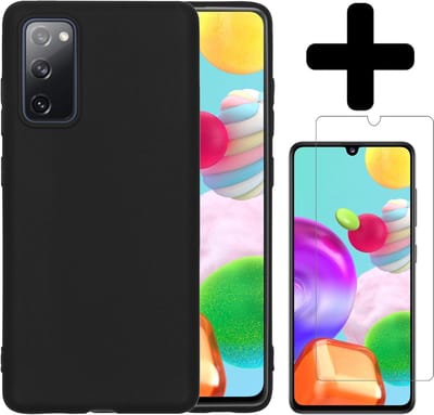 Hoesje - Met Screenprotector - Geschikt voor Samsung Galaxy A41 - Sterk & Shockproof - Telefoon Hoes - Back Cover - Siliconen Case - Telefoonhoes - Zwart