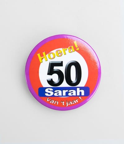 Paperdreams - Sarah - Verkeersbord Button - 50 jaar