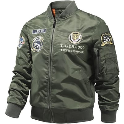 Herfst Air Force-jas voor heren, werkjas, geborduurde pilotenjas, losse pasvorm voor heren M groen