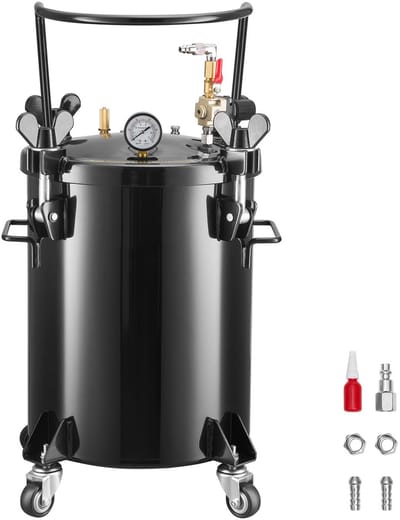 Verfdrukvat - 30 liter Stalen Drukpot - Twee Aansluitingen - Grote Vulopening - Vier Wielen - Geschikt voor Verfspuit, Doe-het-zelf en Kunst