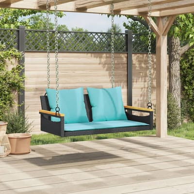 vidaXL - Schommelbank - met - kussens - 109x62x40 - cm - poly - rattan - zwart