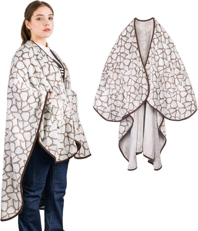 Comfortabele Fleece Poncho met Knopen en Zakken voor Bed, Bank en Kantoor - Ideaal als Deken of Sjaal