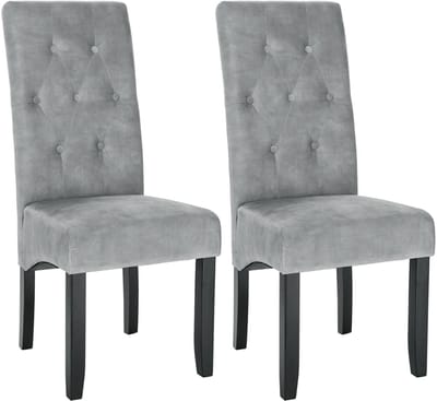 BukkitBow - Klassieke Eetkamerstoelen met Hoge Rugleuning - Set van 2 Stuks - Licht Grijs (Velvet)