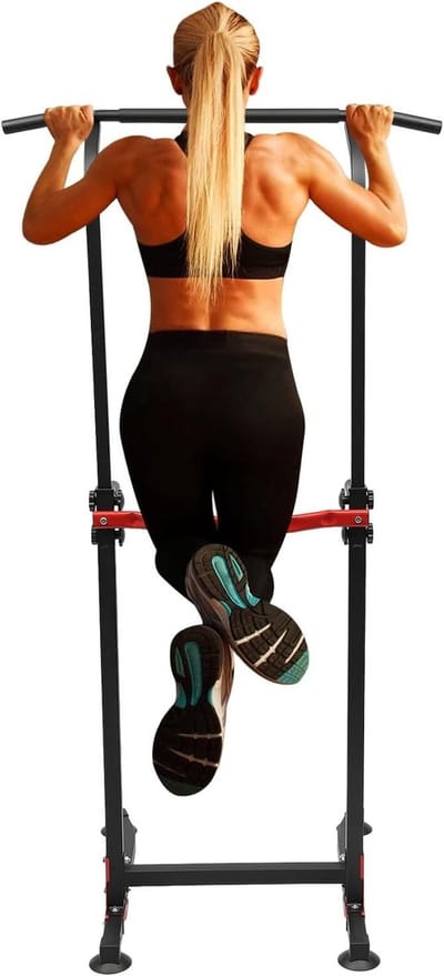 Optrekstang Vrijstaand - Krachtstation Dip Station - Thuis Kracht Trainen - In Hoogte Verstelbaar - 165-210 cm - Zwart Rood