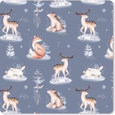 Muismat 20x20 cm - Mousepad Winter - Beer - Hert - Vos - Muismatten - Kerst - Cadeau - Kerstcadeau voor mannen en voor vrouwen