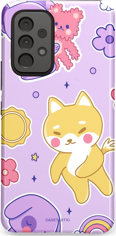 Casetastic hoesje geschikt voor Samsung Galaxy A53 (2022) 5G - Dubbellaagse bescherming - Knuffelvriendjes - Fashion Case - Lichtroze Lila Goud