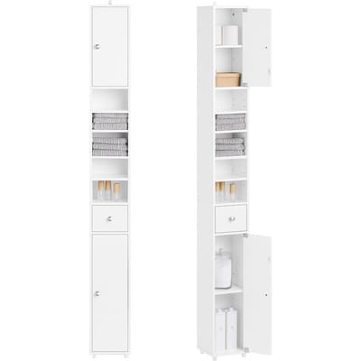 SoBuy BZR167-GW Hoge Badkamerkast - Pearl White Houtcomposiet met Lade