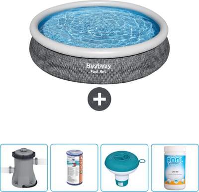 Bestway Rond Opblaasbaar Fast Set Zwembad - Rotanprint - 366 x 76 cm - Inclusief Pomp Filter - Chloordrijver - Chloor