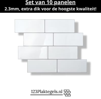 123plaktegels - 10 stuks - wandpanelen zelfklevende tegels wandpanelen tegelstickers keuken badkamer - PVC - wit - zelfklevend - 29.5 x 21.3 cm - plaktegel Basic white