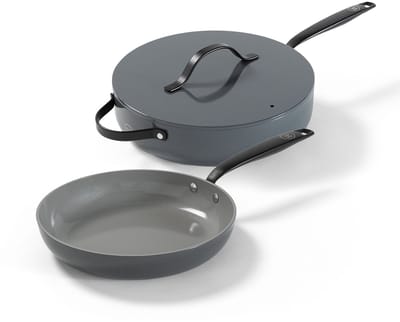 BE Living 2-delige Pannenset - Ø 28 cm Koekenpan + Ø 28 cm Hapjespan - Bakpan - Keramisch - PFAS Vrij Anti Aanbak - Inductie Pannen - Grijs - Essential Series