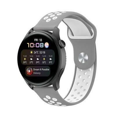 By Qubix - Sport Edition siliconen band - Grijs + wit - geschikt voor Huawei Watch GT 6 / GT 7 / GT 6 pro / GT 7 pro - 46mm
