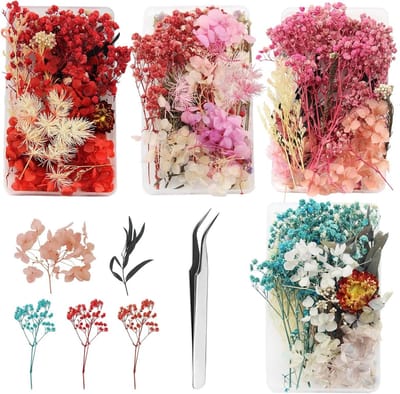 Dailygoods - 4 doosjes mini-gedroogde bloemen, epoxyhars, decoratief, met pincet, handwerk, kunstkaarsen maken