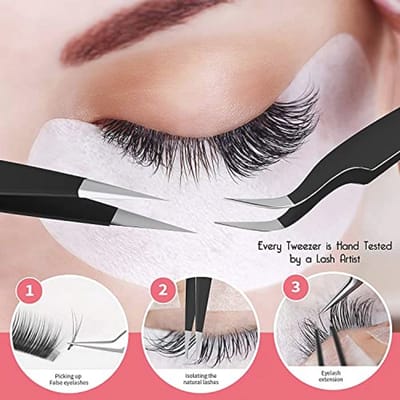 Wimperpincet 2-pack met rechte en gebogen uiteinden, roestvrijstalen wimperpincet voor wimperextensies