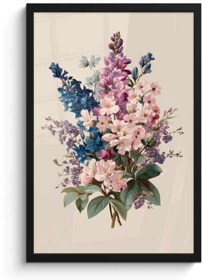 Poster in lijst - Fotolijst 40x60 cm - Posters - Boeket - Beige - Harmonieus - Subtiel - Posterlijst zwart - Decoratie - Wanddecoratie woonkamer - Muurdecoratie slaapkamer