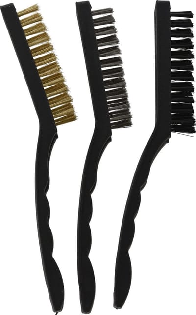 Cosensi- Staalborstel 3-delige Set - Roestvrijstalen Borstel - Nylon Borstel - Messing Borstel - Handgreep - 22 cm Lang - Borstelset