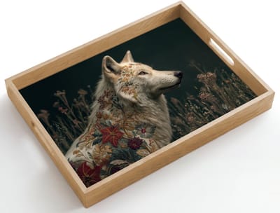 Dienblad hout 50x35 cm - Schootdienblad - Wolf - Bloemen - Natuur - Borrelplank rechthoek - Plateau dienbladen