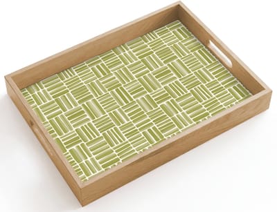 Dienblad hout 40x30 cm - Schootdienblad - Vlecht - Patroon - Groen - Borrelplank rechthoek - Plateau dienbladen
