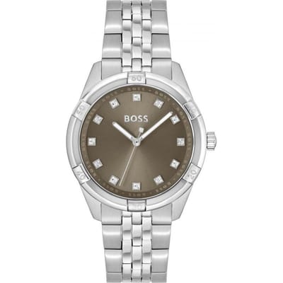 BOSS HB1502699 RHEA Dames Horloge - Mineraalglas - Staal - Zilverkleurig - 36 mm breed - Quartz - Vouw/Vlindersluiting - 3 ATM (spatwater)