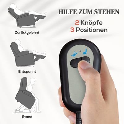HAUSS SPOLE Relaxfauteuil - Elektrische Sta-op Hulp En Ligfunctie - Massage En Rugverwarming - Voor Woonkamer - Stof Lichtgrijs