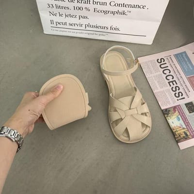 Retro Sandalen met Open Teen Dames Zachte Zool Mode Alles-Match Geweven Romeinse Schoenen Mary Jane Schoenen Sandalen Dames Sandalen 37 beige