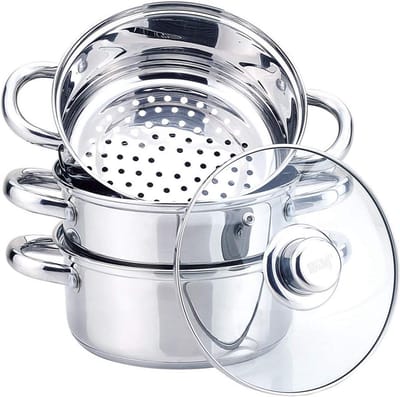RVS Stoompan met Deksel - 24 cm Inox Stoombak voor Gezond Koken