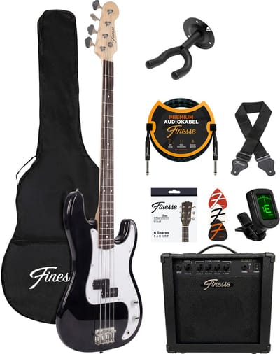 Finesse Elektrische Basgitaar met Versterker - Starterset - Volwassenen - Kind - Zwart