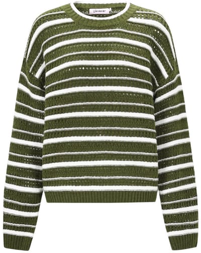 Comfortabele Gebreide Polyester Dames Trui met Klassiek Strepenpatroon - Koffiebruin - Maat S/M