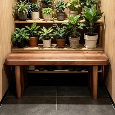 Houten plantenstandaard - Bloempottenrek - Binnen en buiten - Massief houten constructie - L90xW20xH15cm - Natuurlijk hout