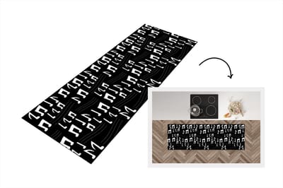 Keukenloper - Loper keuken - Muziek - Zwart Wit - Patroon - 150x50 cm - Keukenloper vinyl