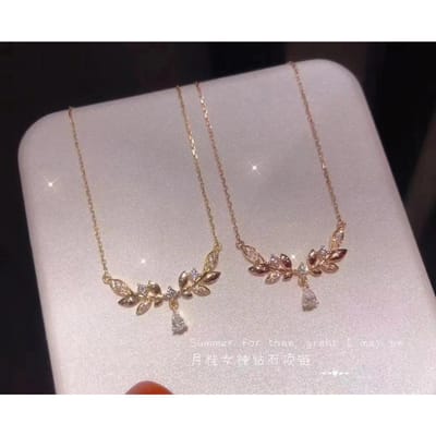 Nouveau Pendentif Collier Exquis Brillant Goutte d'Eau Zircon Simple Bijoux Forme Feuille Tempérament Sauvage Cadeau d'Anniversaire gray