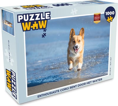 Puzzel Enthousiaste corgi rent door het water - Legpuzzel - Puzzel 1000 stukjes volwassenen