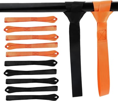 Nylon Lashing Loops Set van 10, 2.5 cm x 30 cm, 500 kg Laadcapaciteit, Zwart en Oranje, Sterke Bevestigingsriemen voor Transport en Beveiliging